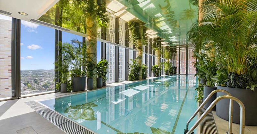 The indoor swimming pool at Damac Tower